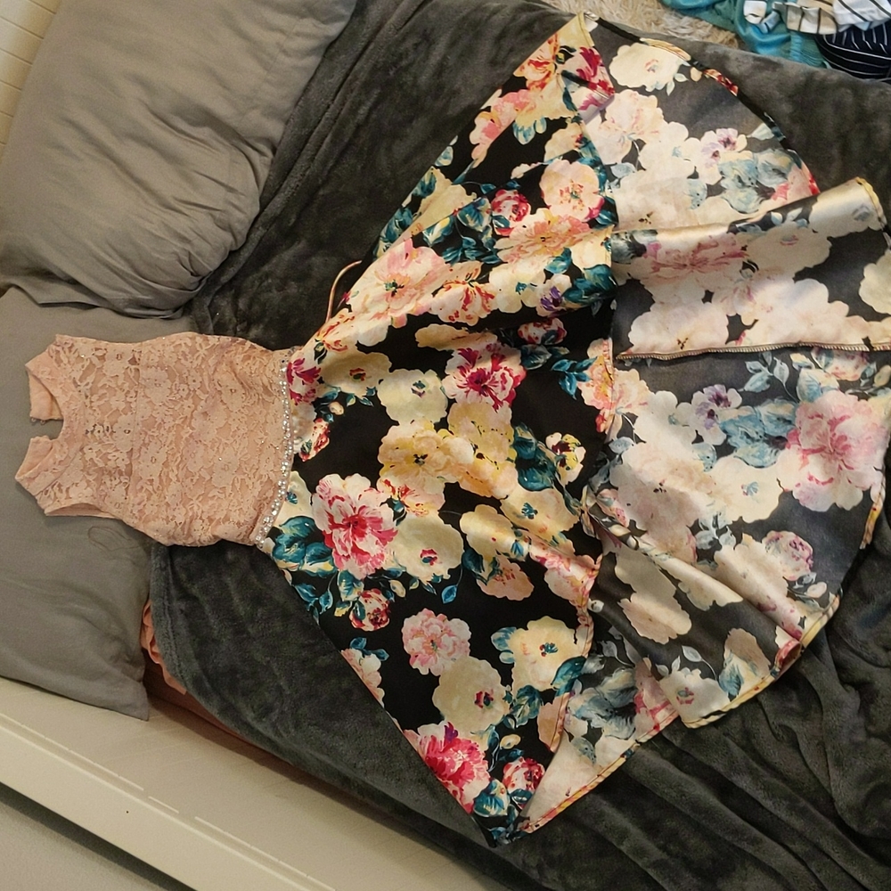 High low pink and floral dress